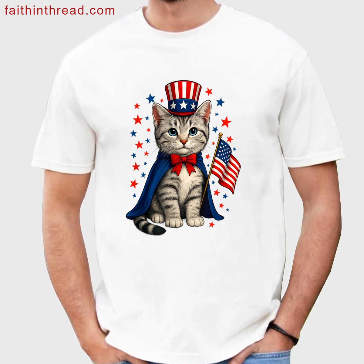 4th Of July Cat America Women Men Kids Funny Patriotic Cat Shirt