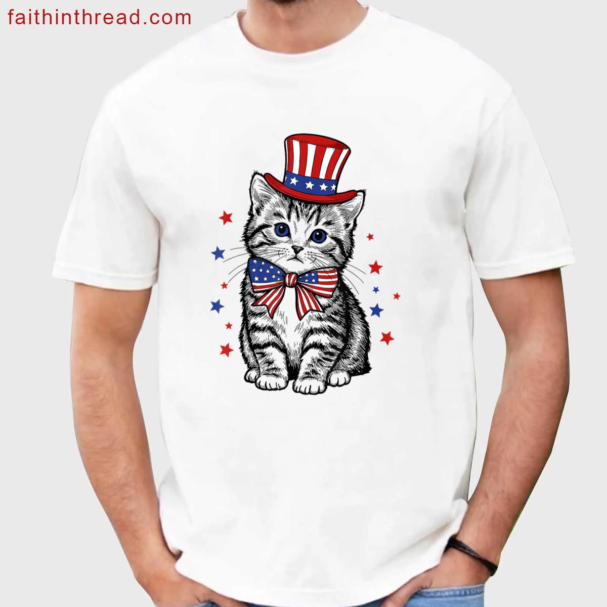 4th Of July Cat America Women Men Kids Funny Patriotic Shirt