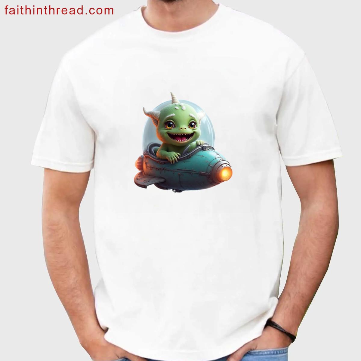 Alien Baby Pilot Cute Cartoon Monster In A Spaceship Shirt