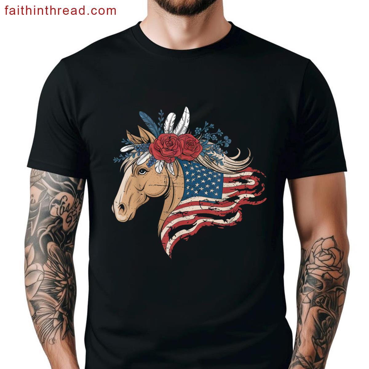 American Flag Horse Riding Women Country Patriot Usa Shirt