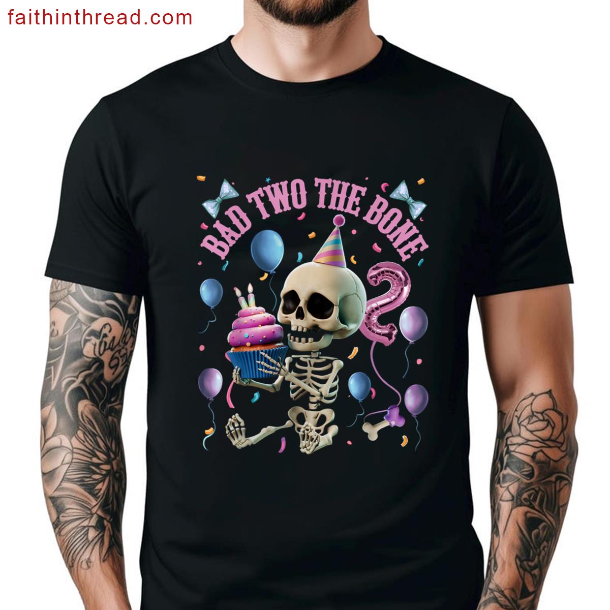 Bad Two The Bone 2nd Birthday Balloons Toddler Halloween Shirt