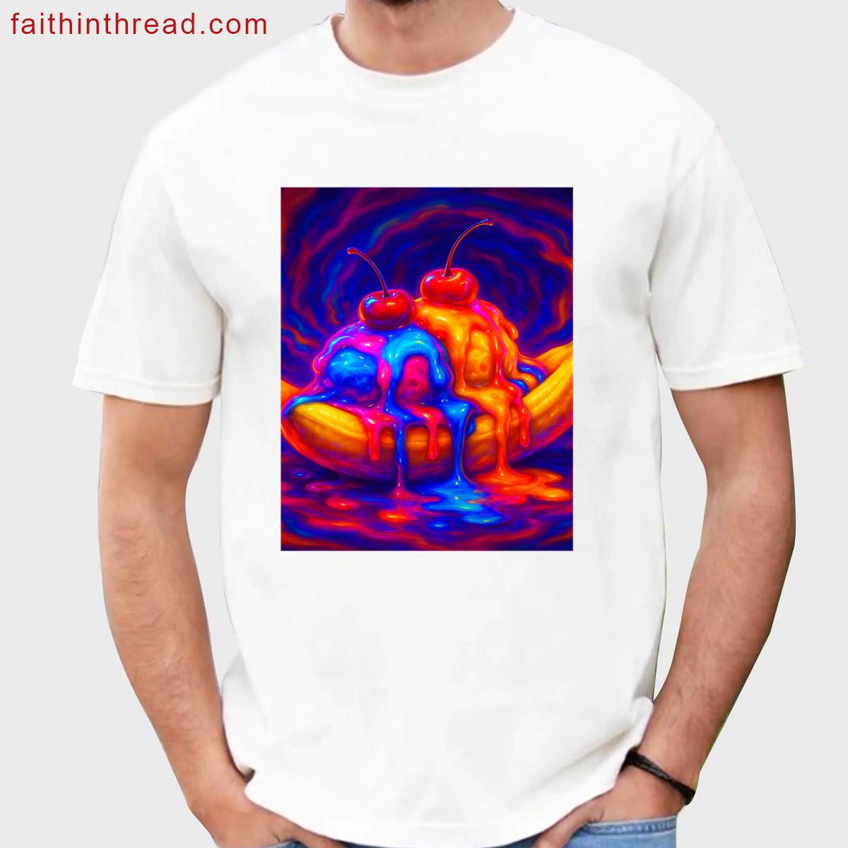 Banana Split Meltdown Neon Psychedelic Dessert Art Graphic Shirt