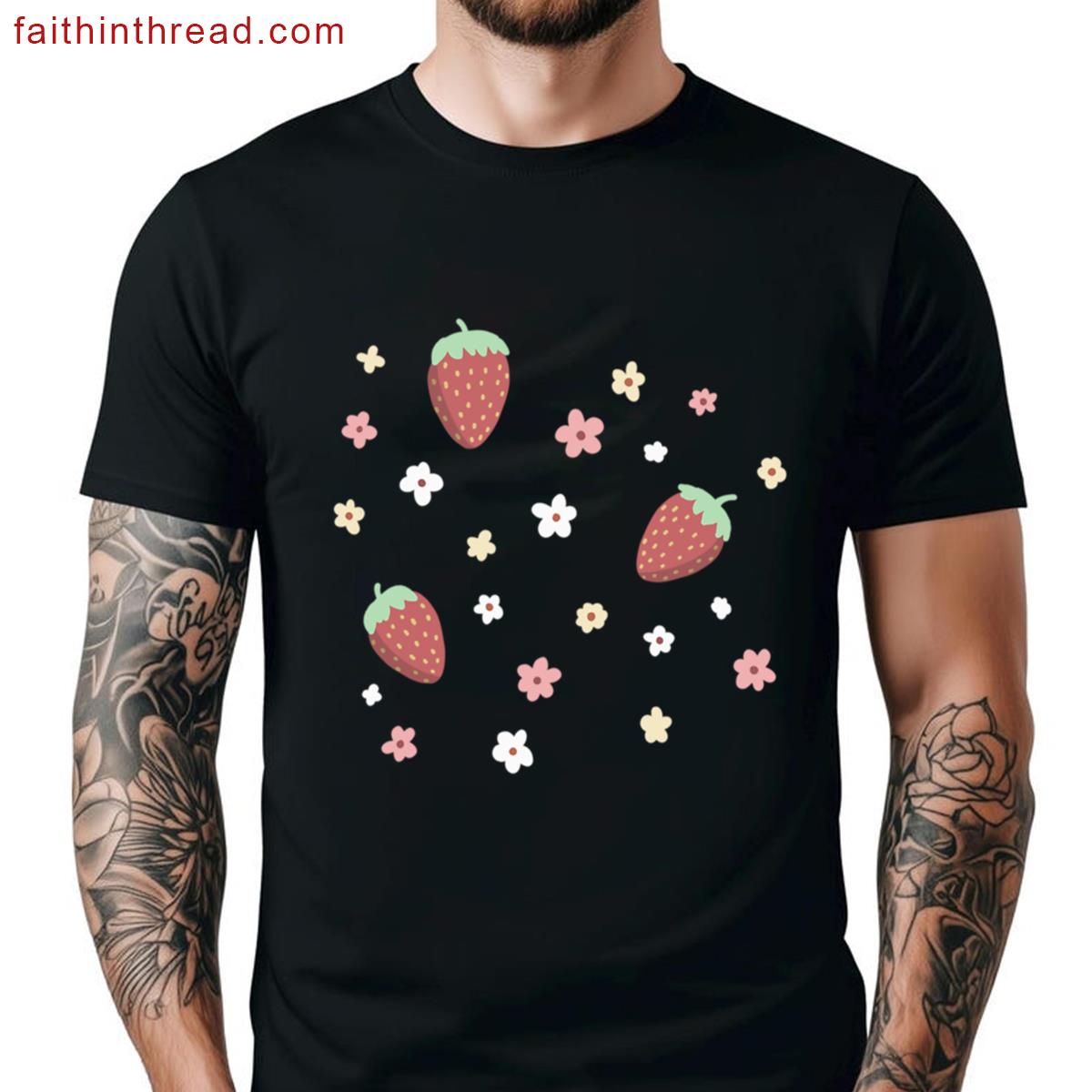 Beautiful Floral Pattern With Strawberries Shirt