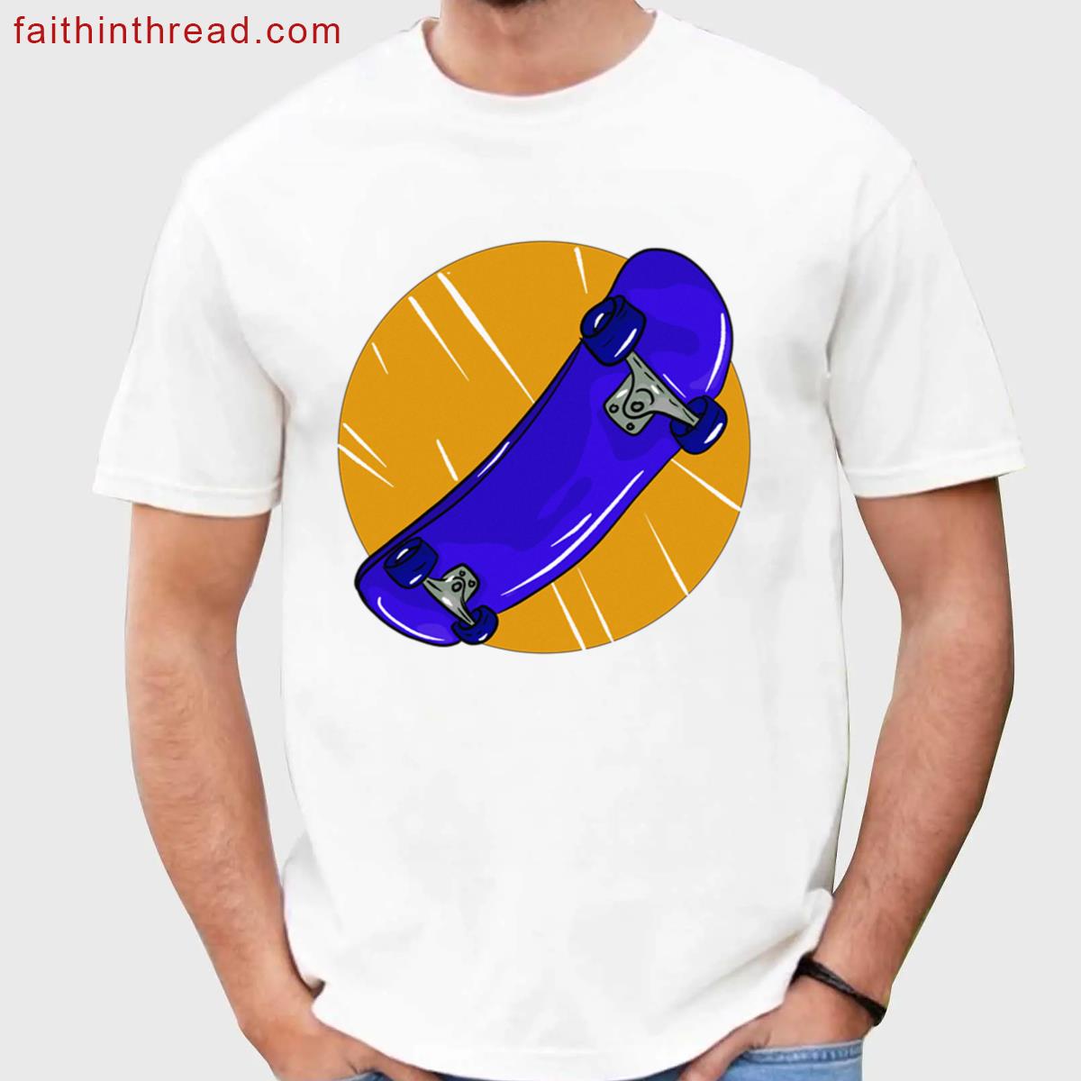 Blue Skateboard With Yellow Circle And Lines Shirt