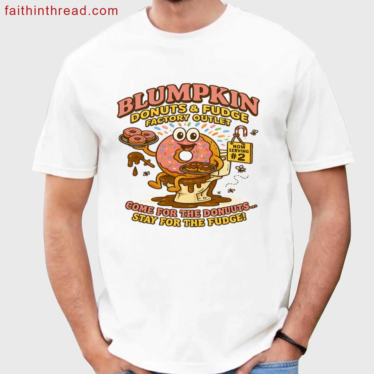 Blumpkin Donuts Fudge Factory Outlet Edgy Food Parody Humor Oversized Shirt