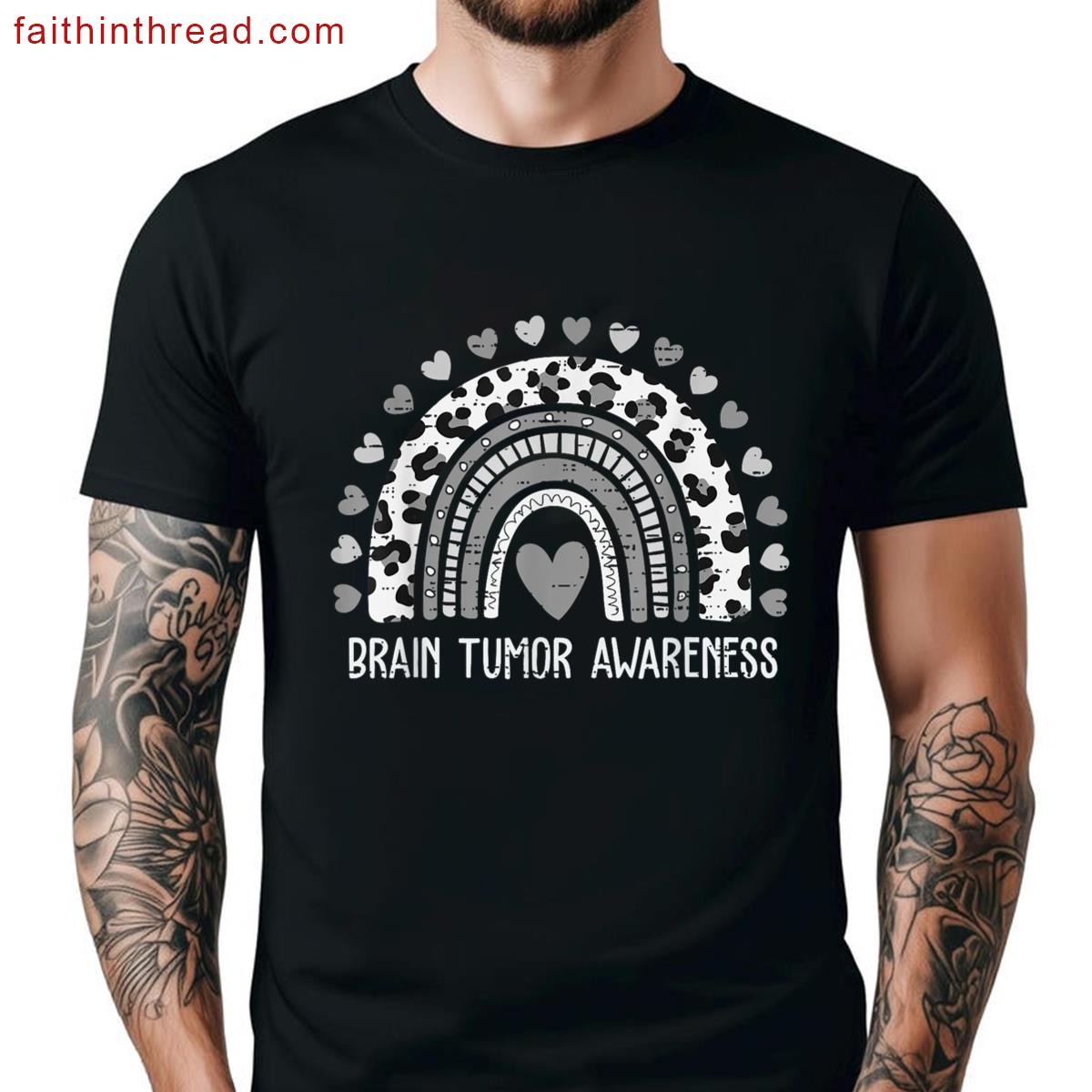Brain Tumor Awareness Rainbow Leopard Gray Ribbon Womens Shirt