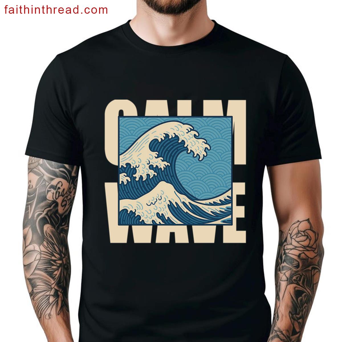 Calm Wave Japanese Minimalist Ocean Art Print Oversized Shirt