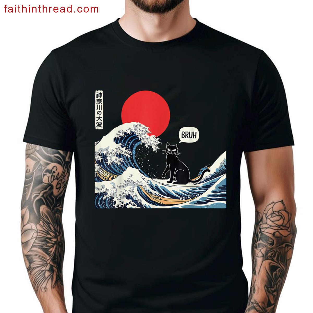 Cat Anime Japanese Art The Great Wave Funny Gifts Men Women Shirt