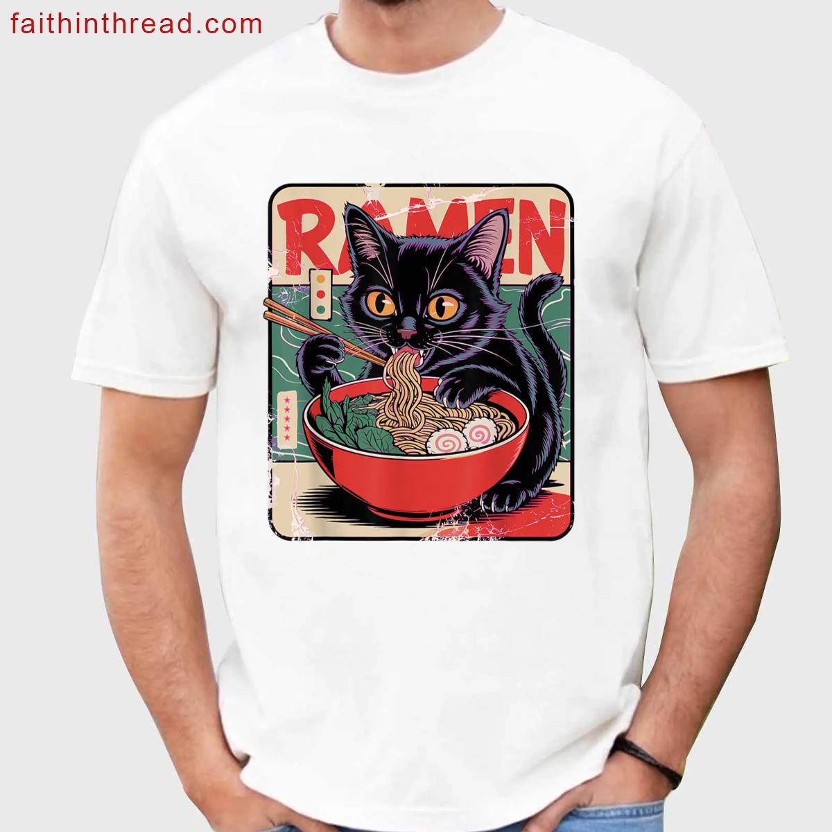 Cat Ramen Anime Design For Women Men Kids Adults Funny Cat Shirt