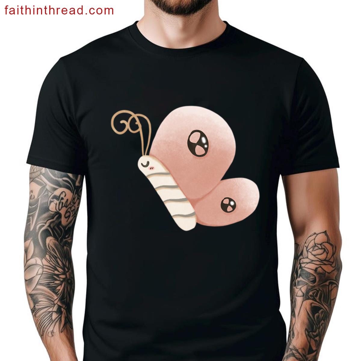 Cute Kawaii Pink Butterfly Cartoon Adorable Butterfly Illustration Shirt