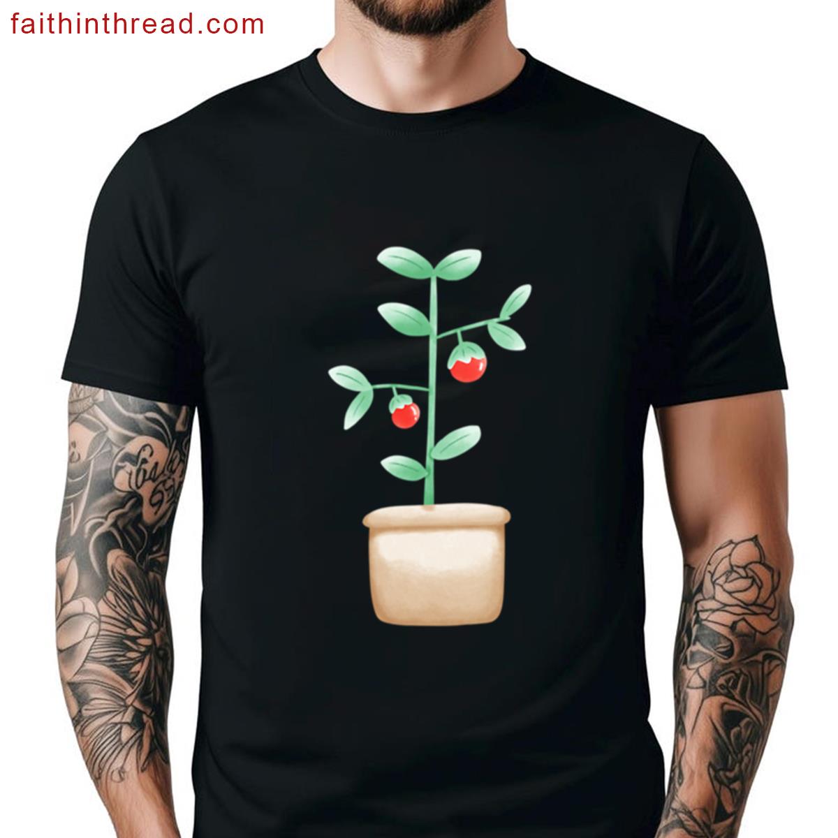Cute Kawaii Tomato Plant Pot Adorable Garden Plant Cartoon Shirt