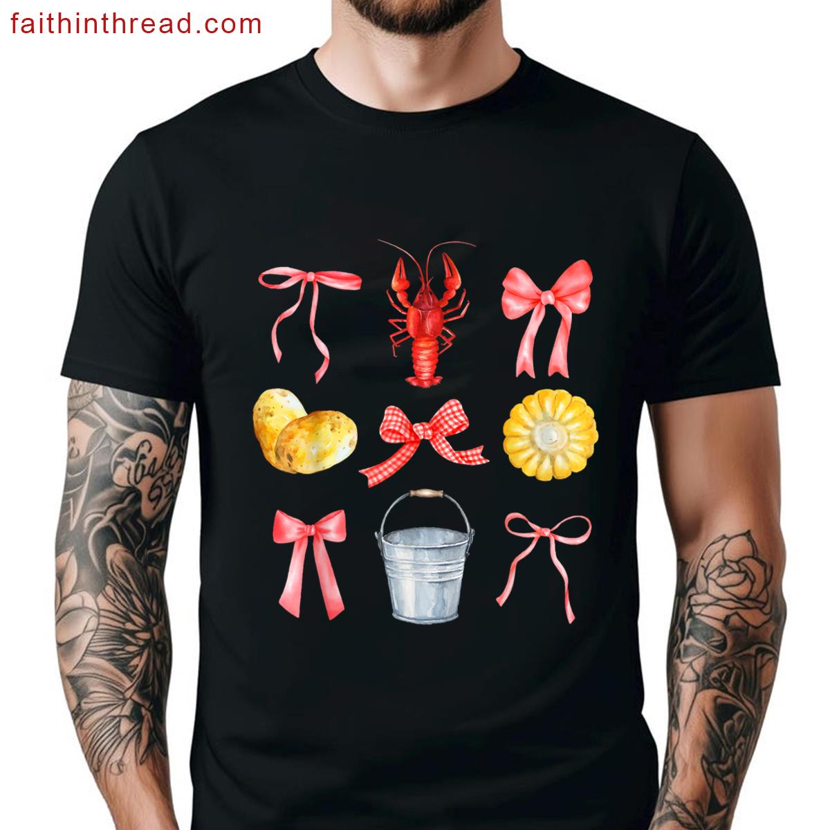 Cute Pink Bow Coquette Crawfish Boil Lobster Girl Aesthetic Shirt