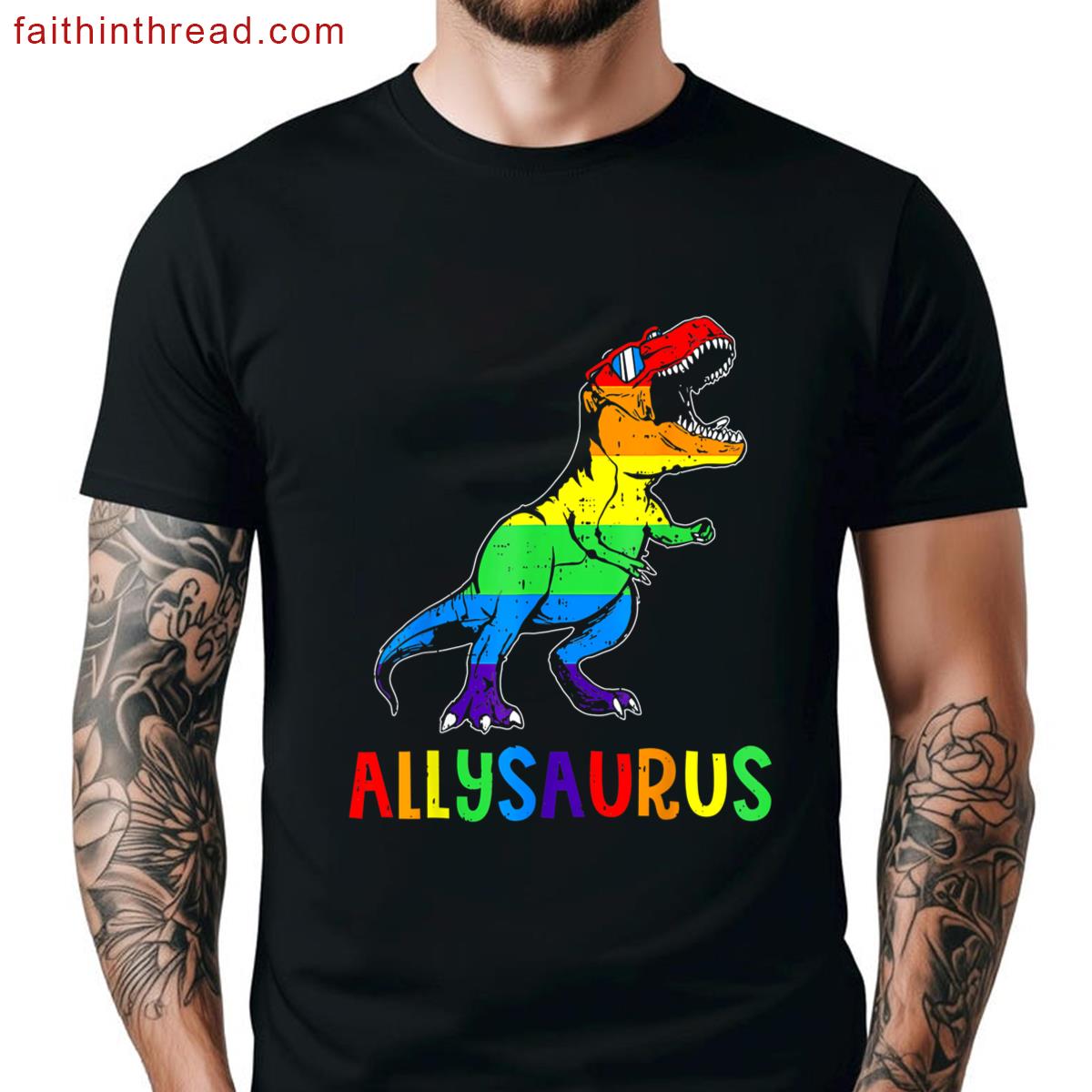 Dinosaur Rex Lgbt Gay Pride Flag Allysaurus Ally Men Boys Shirt