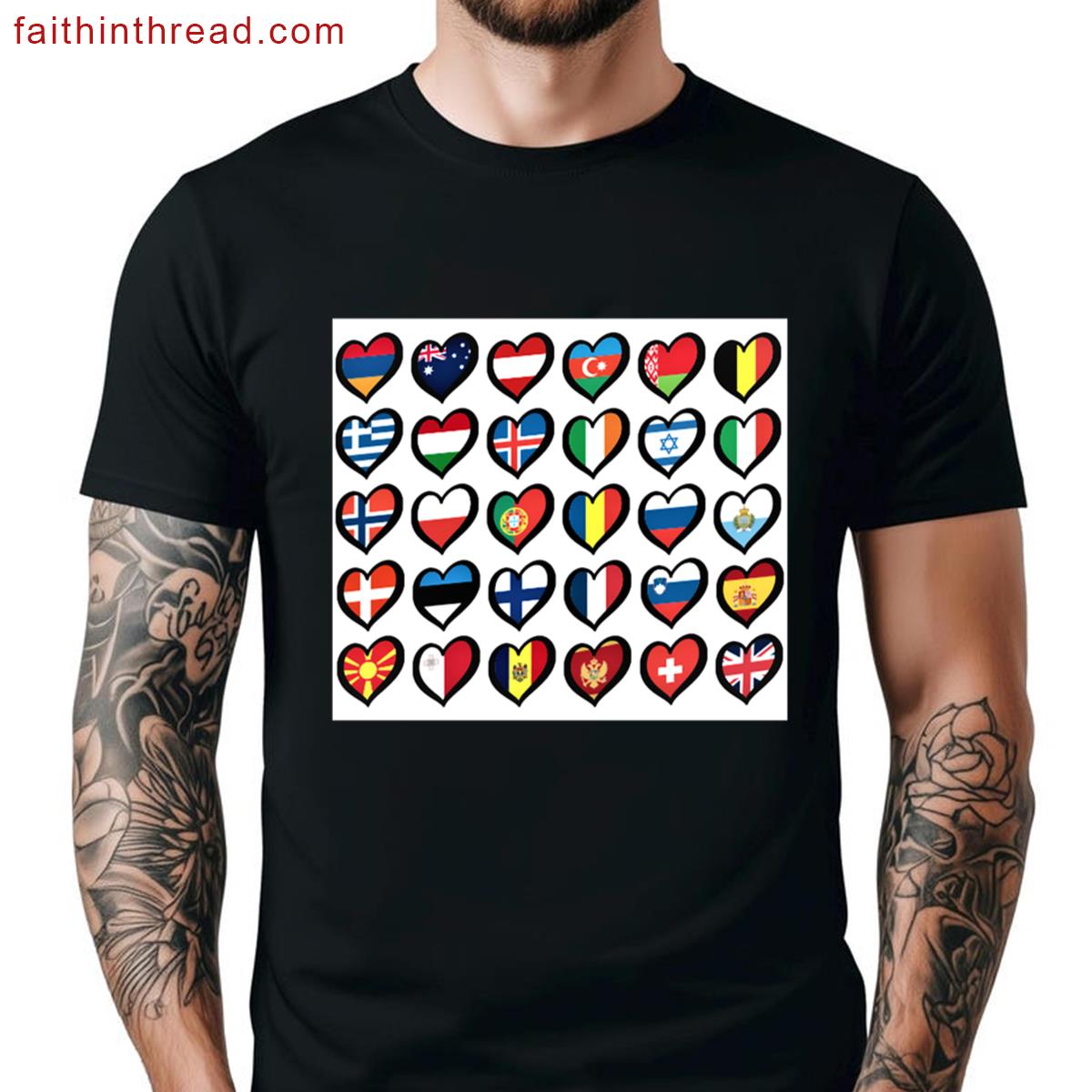 Eurovision Song Contest Flags Hearts Esc Ebu Eurofans Shirt