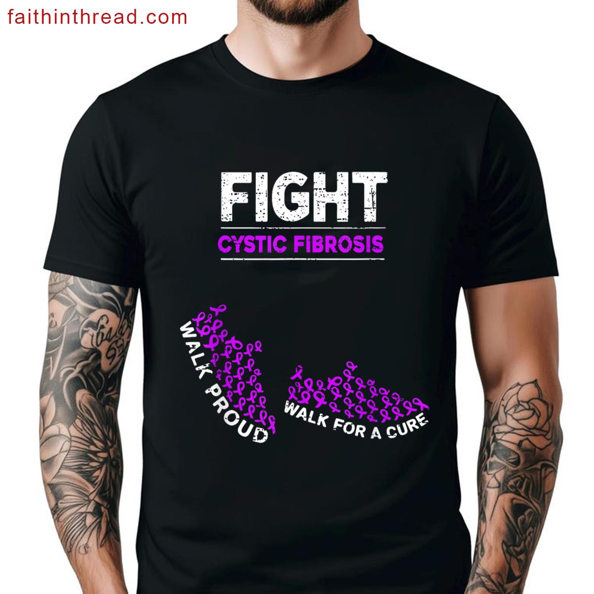 Fighht Cystic Fibrosis Awareness Purple Ribbon Men Women Kid Shirt