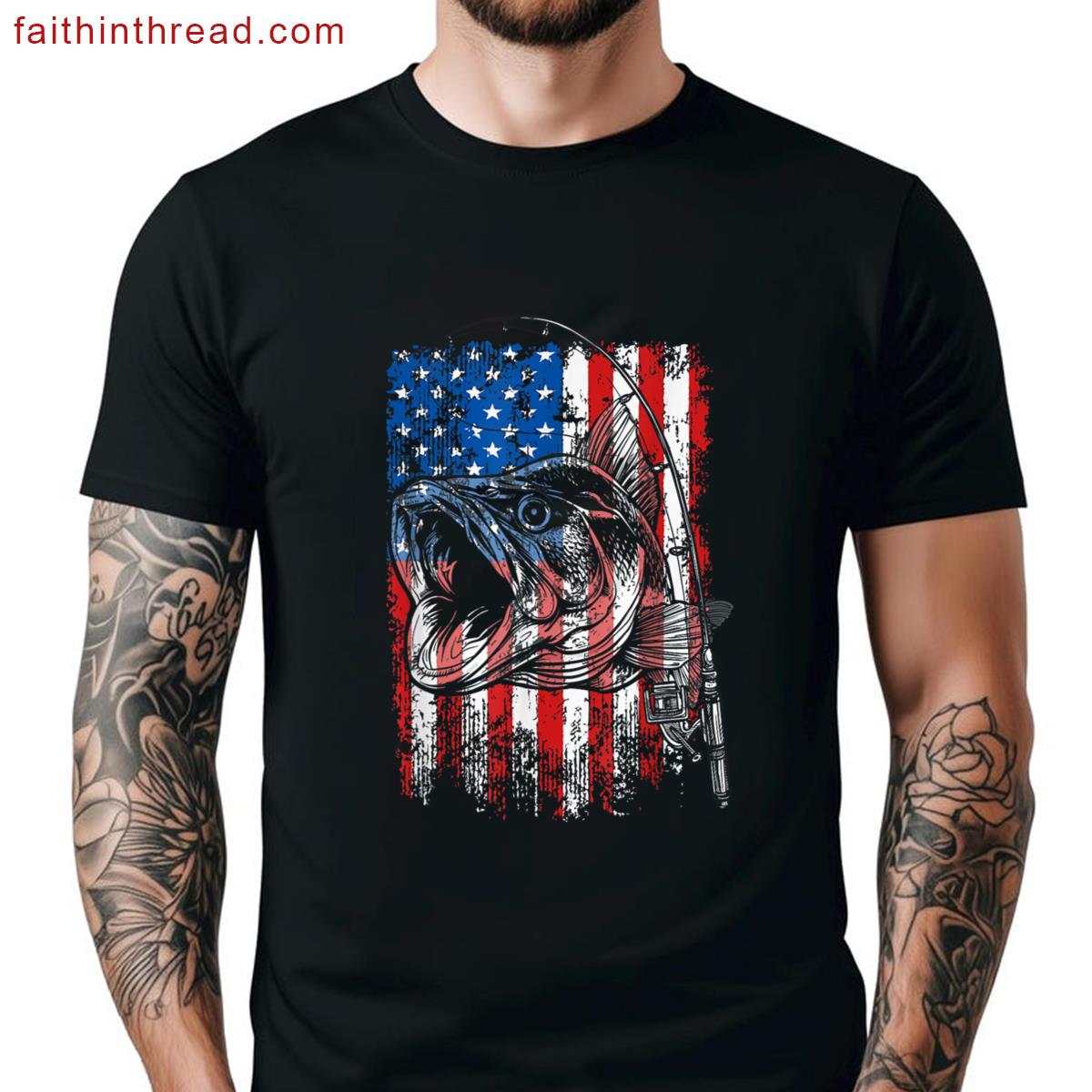 Fishing American Flag Fisherman Fish Lover Usa Men Women Kid Shirt