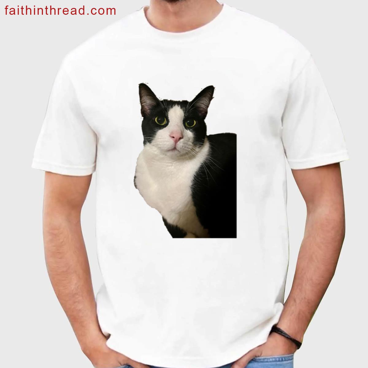 Funny Cat Sticker Meme Tuxedo Cat Big Eyes Silly Animal Pet Shirt