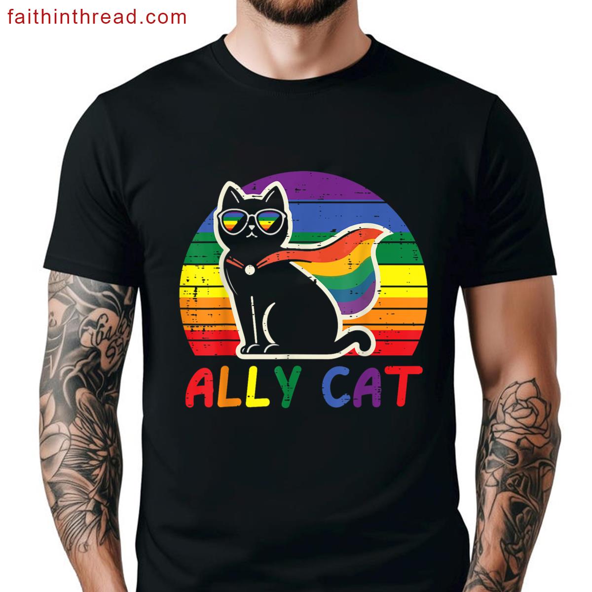 Gay Pride Month Ally Cat Funny Lgbtq Rainbow Men Women Kids Shirt