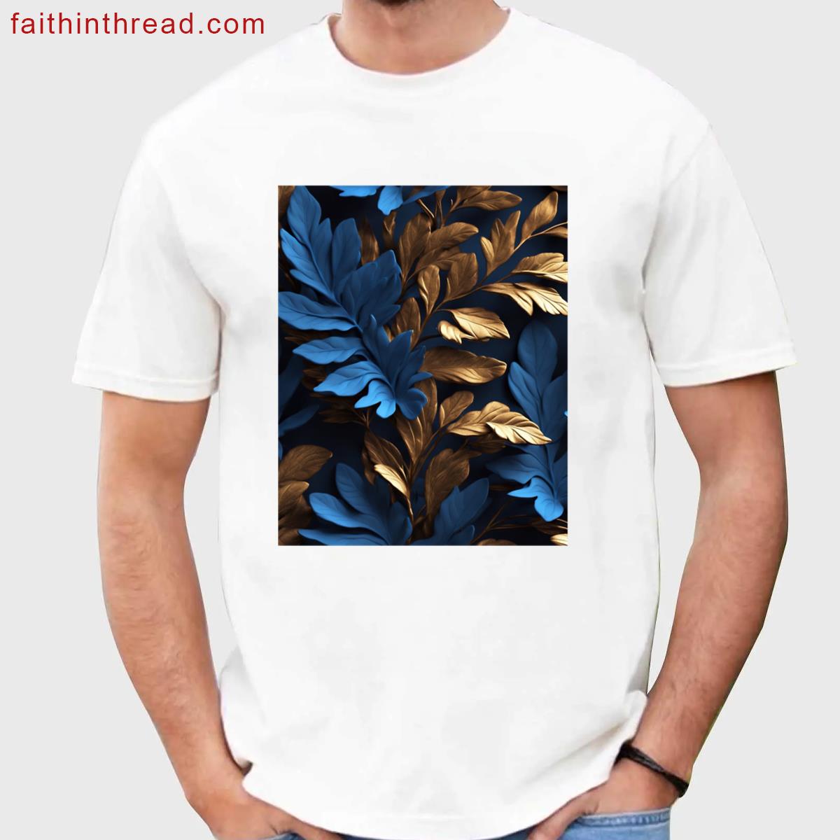 Gold And Blue Leaves Graphic Shirt