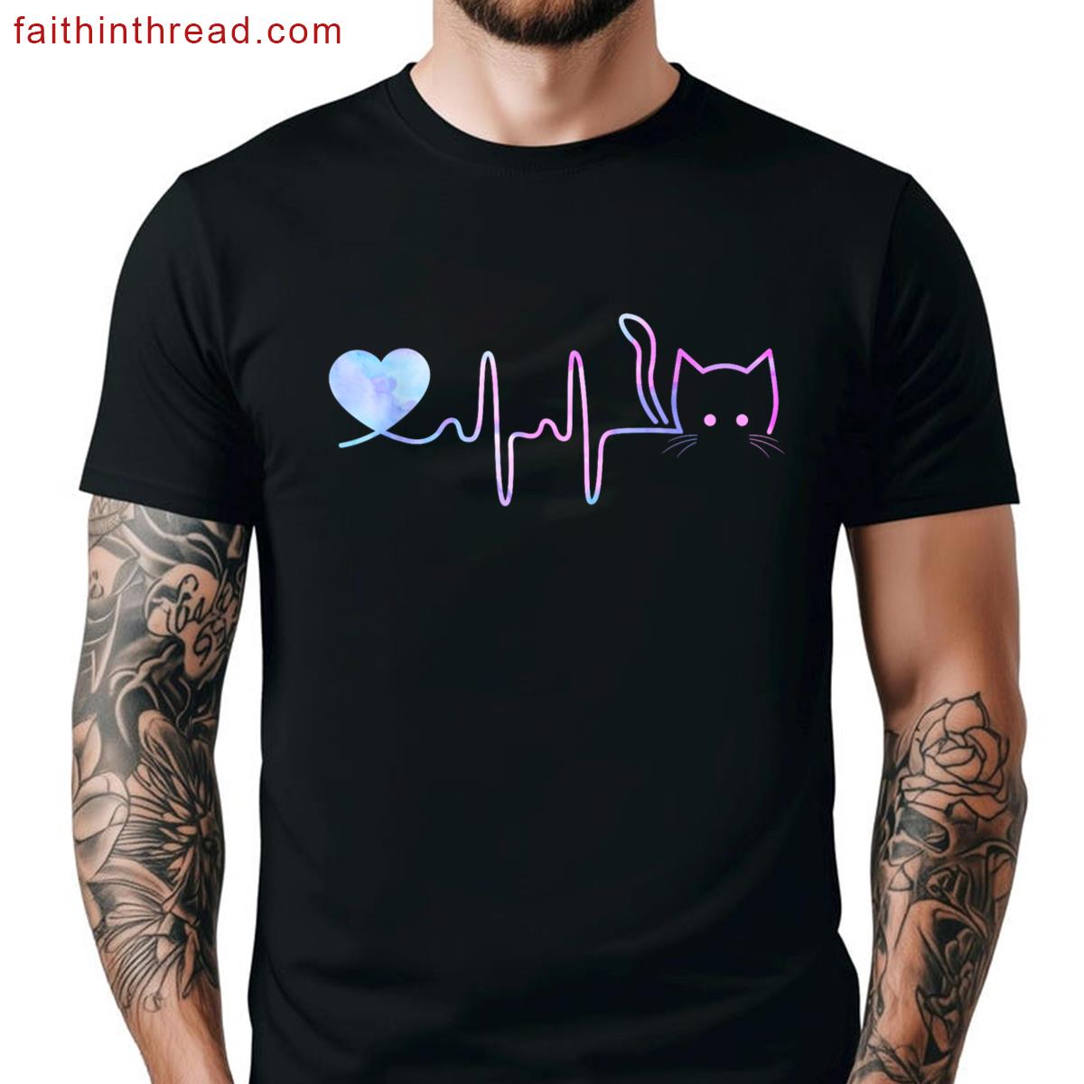 Heartbeat Cat Lover For Women Animal Cute Cat Shirt