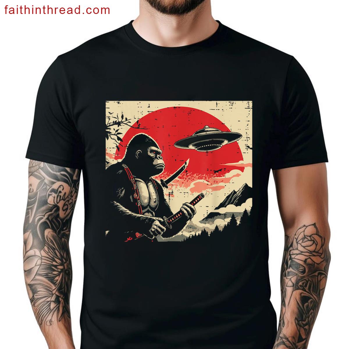 Japanese Bigfoot Samurai Ufo Vintage Sasquatch Men Women Kid Shirt