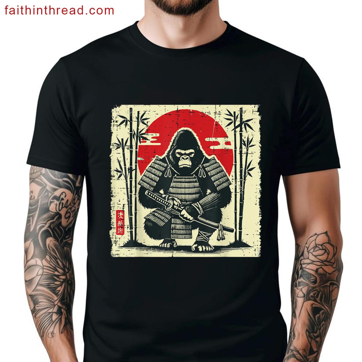 Japanese Gorilla Samurai Vintage Warrior Art Men Women Kids Shirt