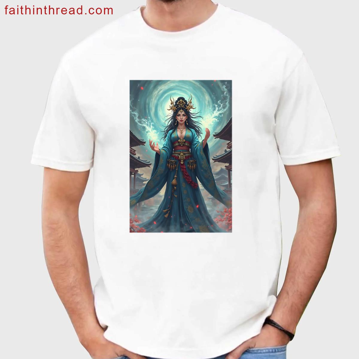 Japanese Witch In Kimono Fitted Scoop Shirt
