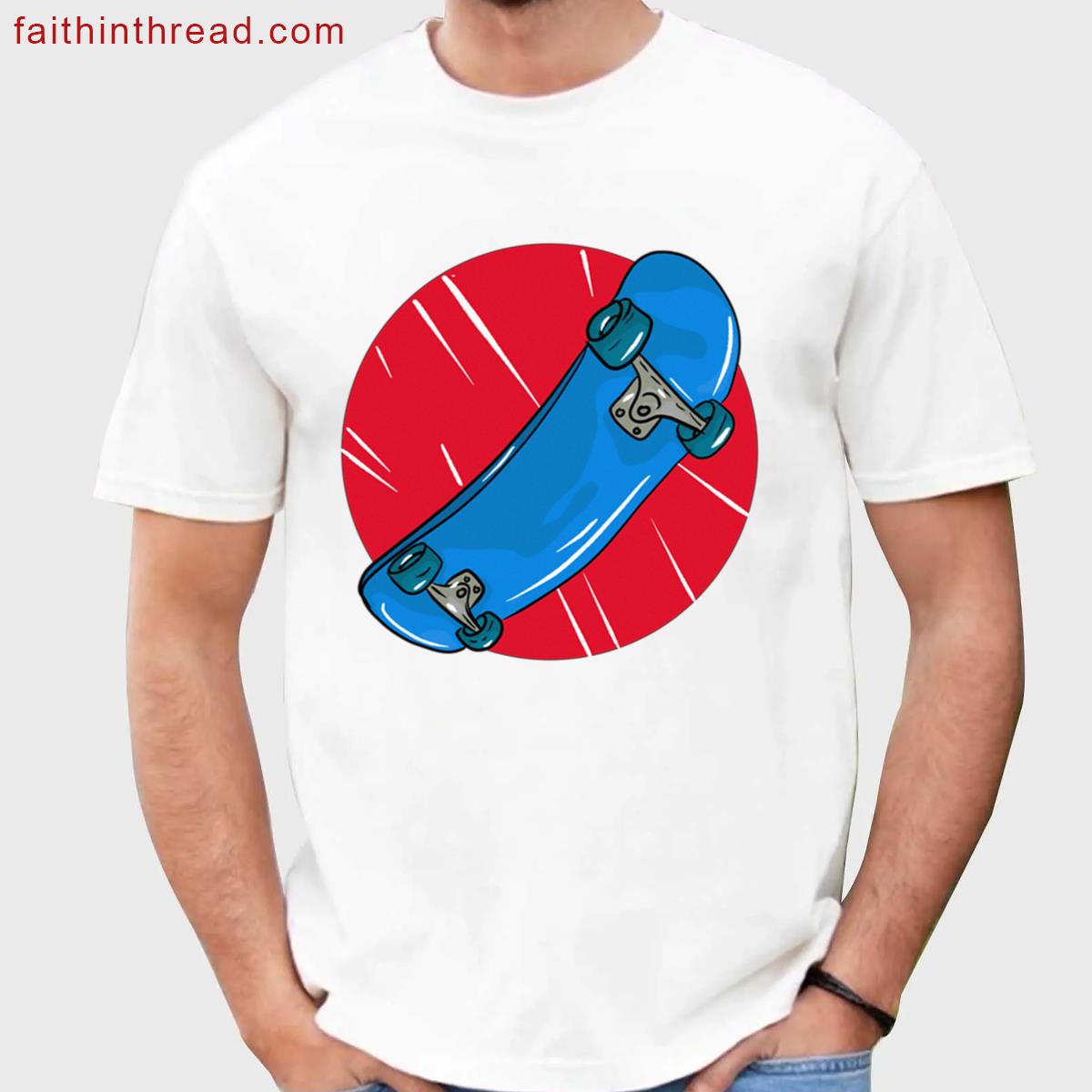 Light Blue Skateboard With Red Circle And Lines Oversized Shirt
