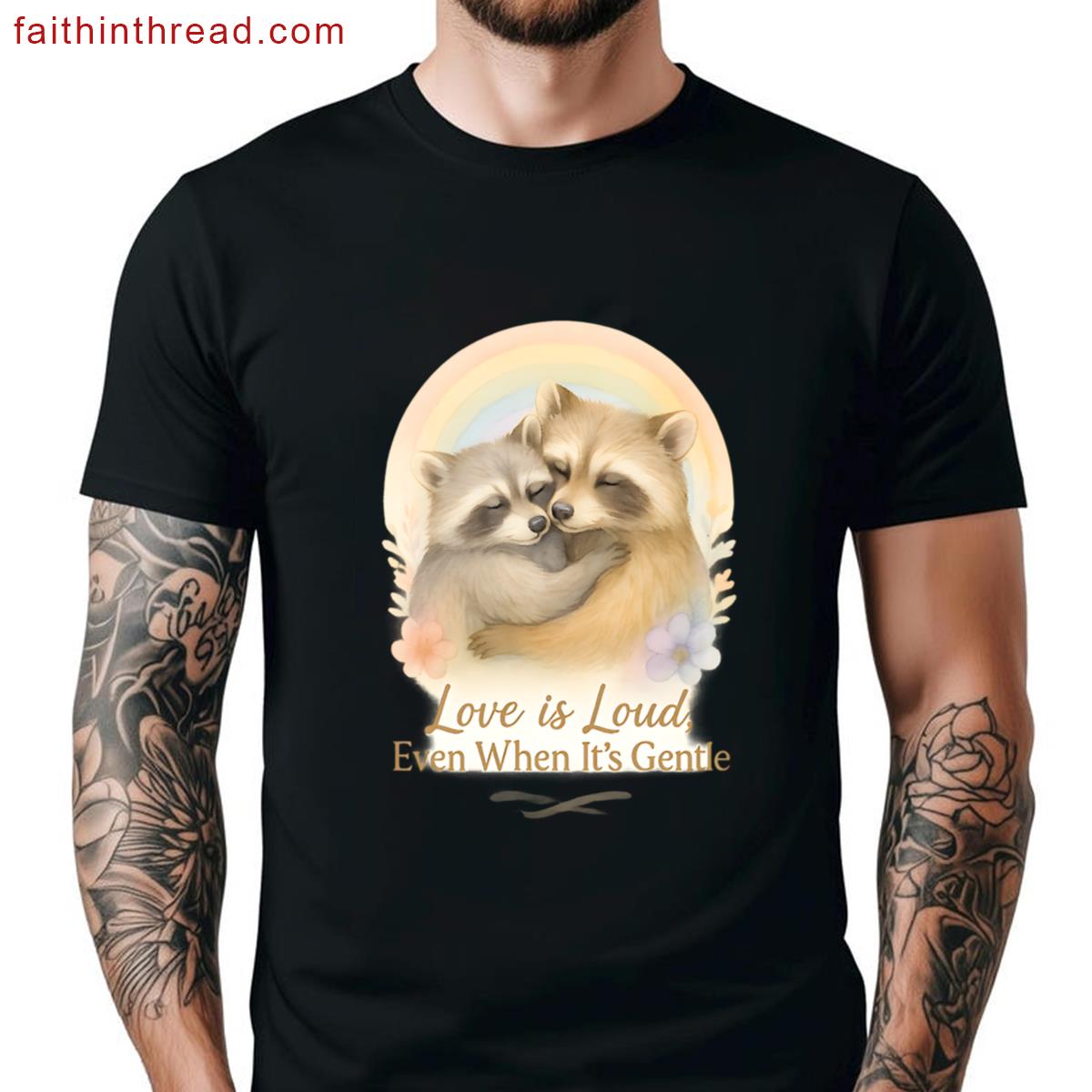 Love Loud Raccoon Hug Illustration Subtle Pride Art For Lgbtq Gifts Shirt