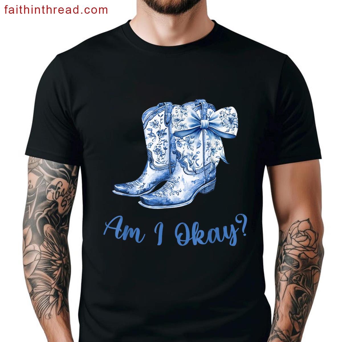 Okay Boot Cowgirl Coquette Bow Women Girl Shirt