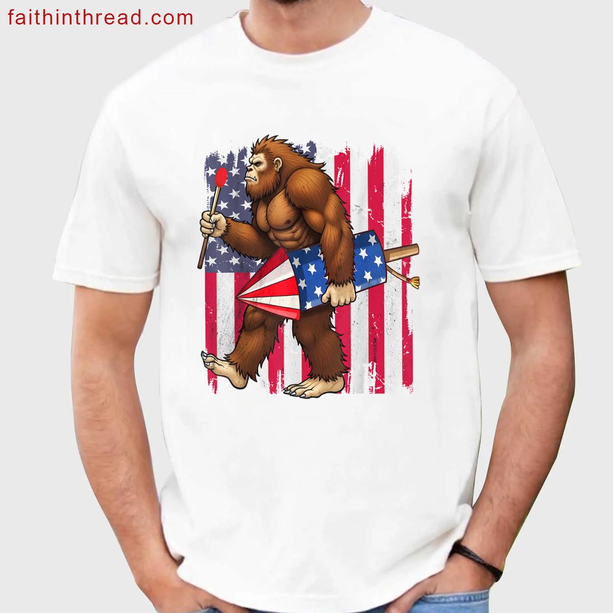 Bigfoot Sasquatch Graphic Fireworks Shirt
