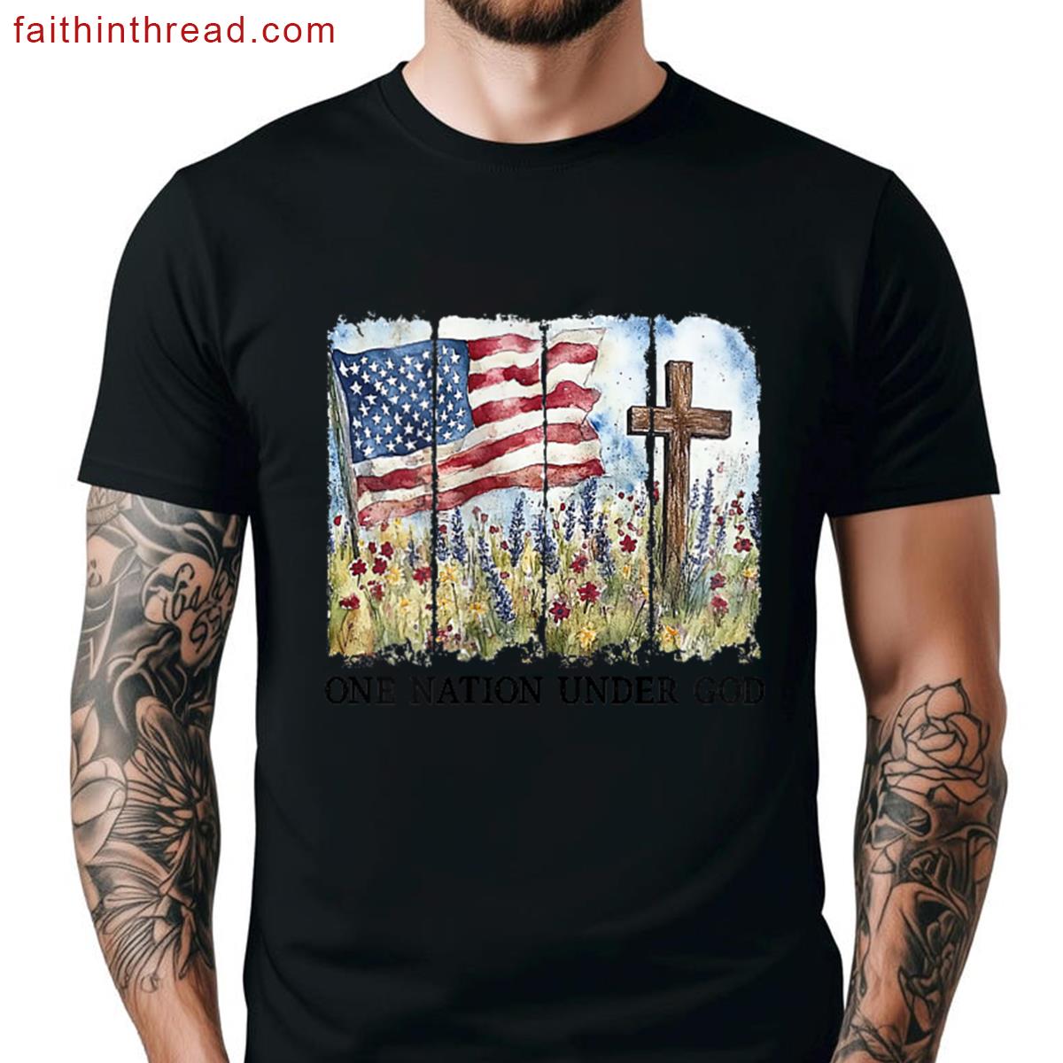 Floral Christian Usa Flag Tee Shirt