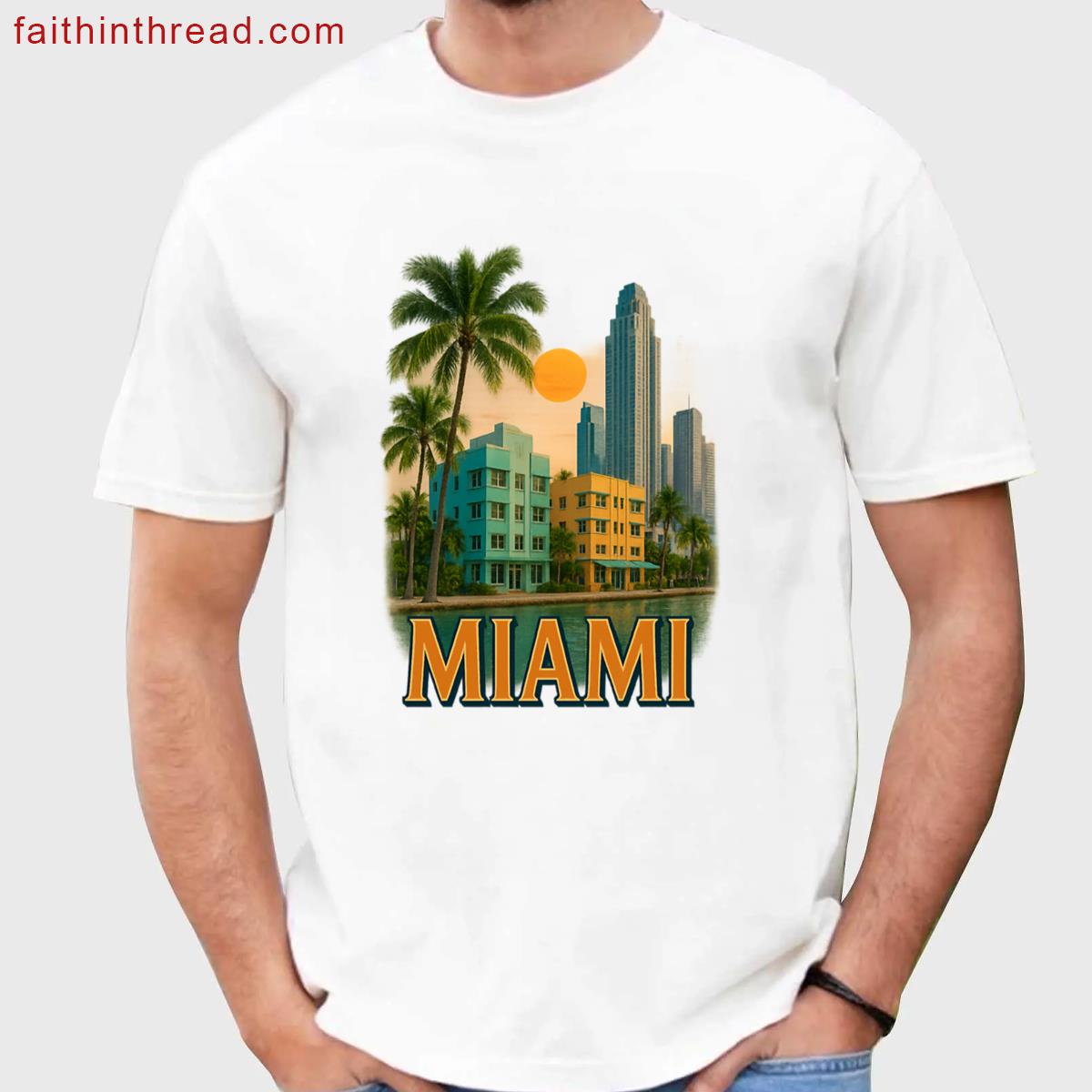 Miami Vintage Sunset Graphic Tee Shirt