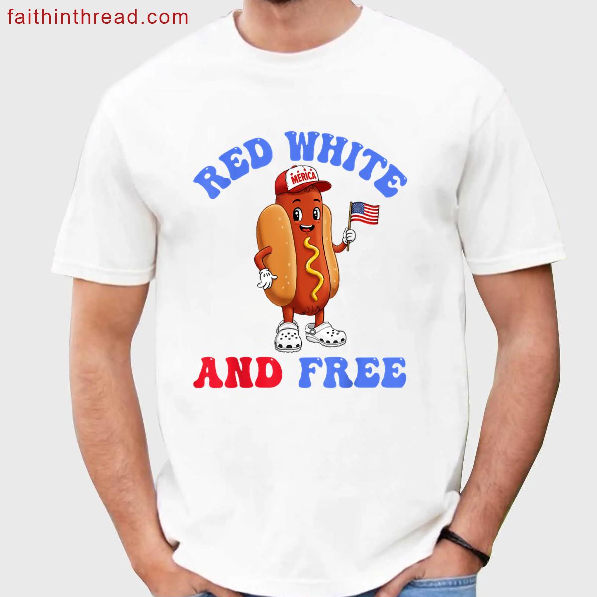 Red White And Free Hotdog American Flag Tee Shirt