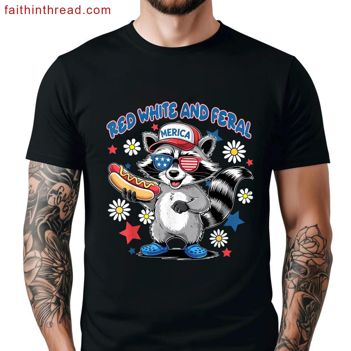 Red White Feral Kids Hot Dog Shirt