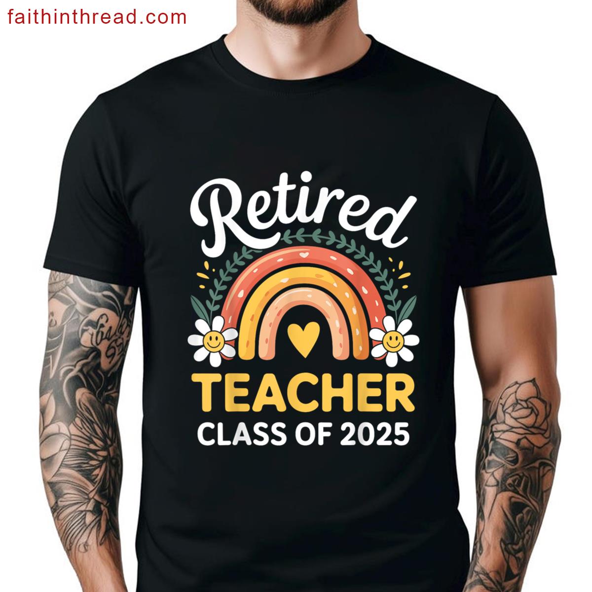Retired Teacher Tee Rainbow Retro Shirt