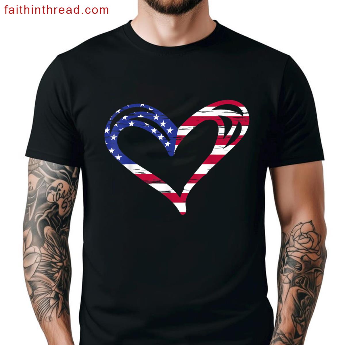 Usa Flag Heart Patriotic Tee Shirt