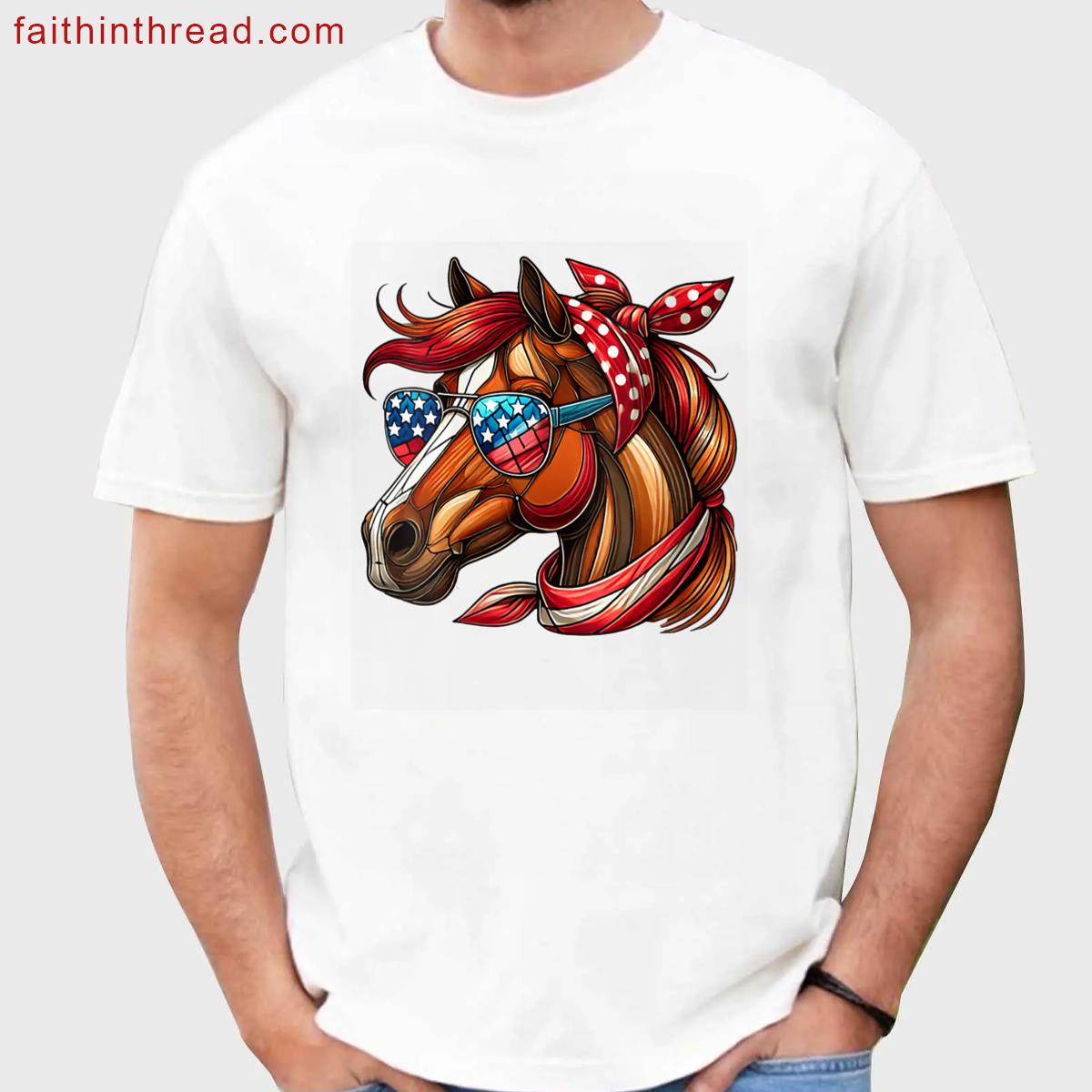 Womens Horse American Flag Tee Shirt
