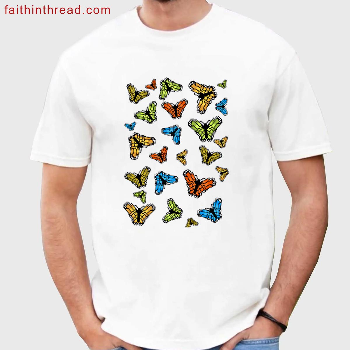 Pixel Butterflies Graphic Tee Shirt