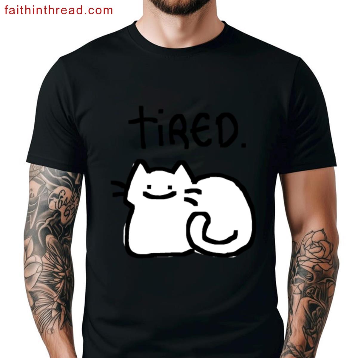 Tired Cat Funny Graphic Tee Shirt