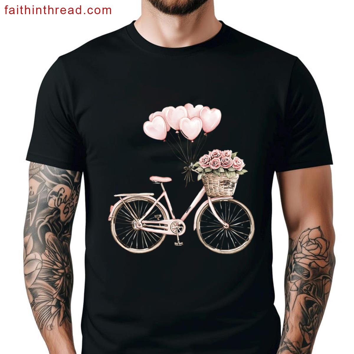 Pink Bicycle Graphic Tee Cute Design Shirt