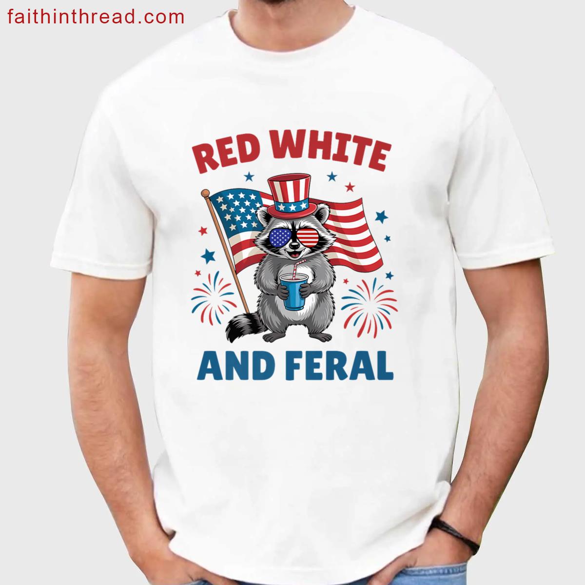 Red White Feral Raccoon 4th Of July Shirt
