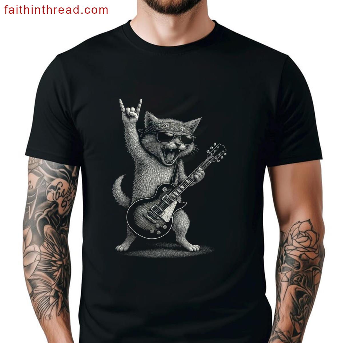 Retro Cat Guitar Shirt