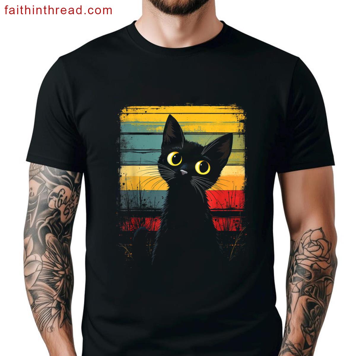 Retro Cat Motif Tee Shirt