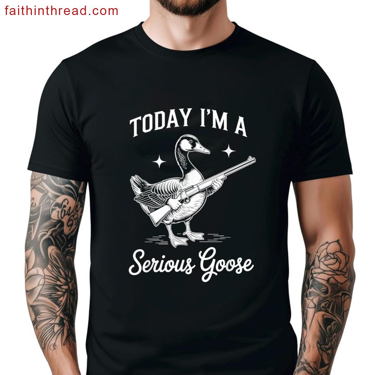 Serious Goose With Gun Tee Shirt