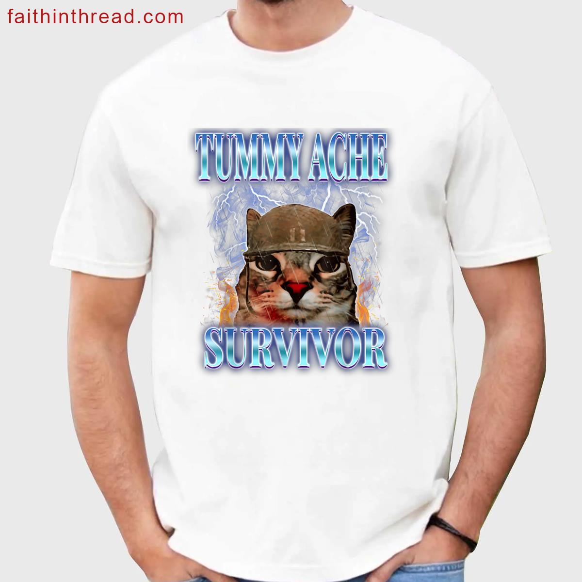 Tummy Ache Cat Meme Graphic Tee Shirt