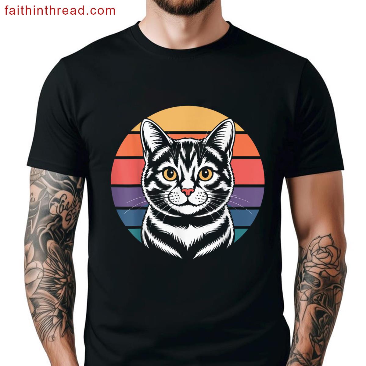 Vintage Cat Graphic Tee Shirt