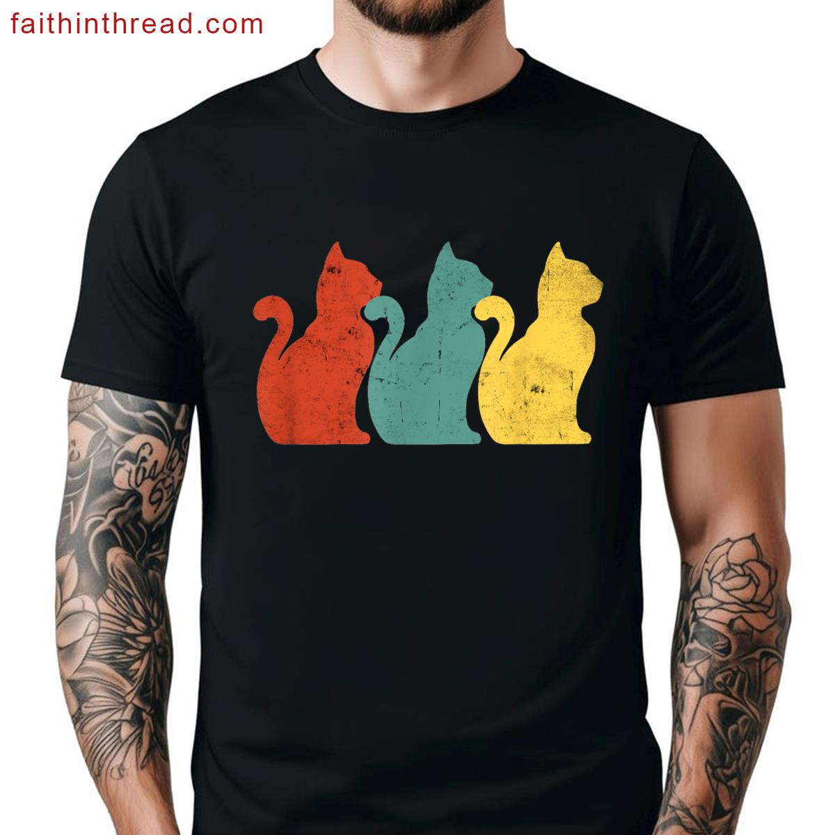 Vintage Cats Graphic Tee Shirt
