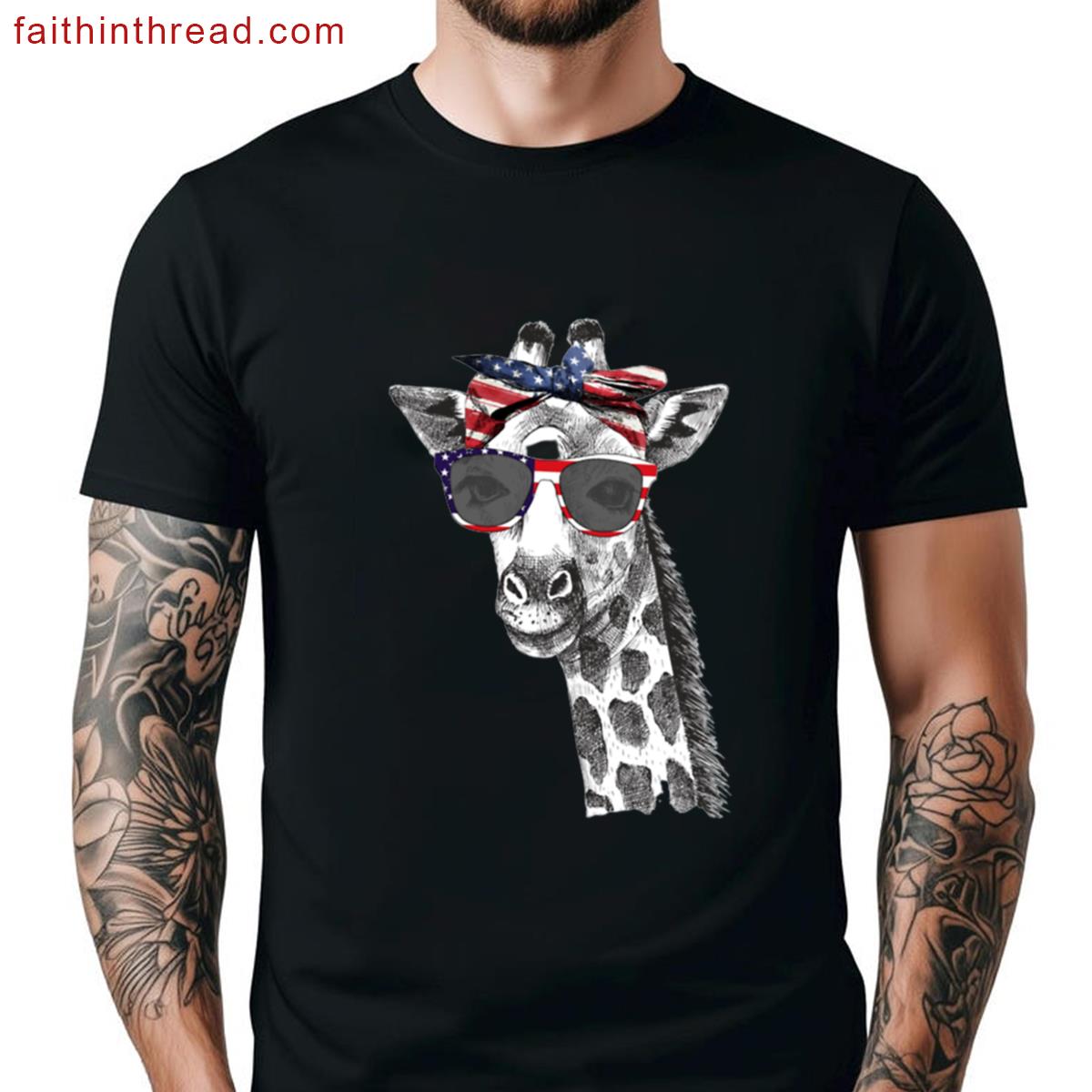4th Of July Patriotic Giraffe American Usa Flag Shirt