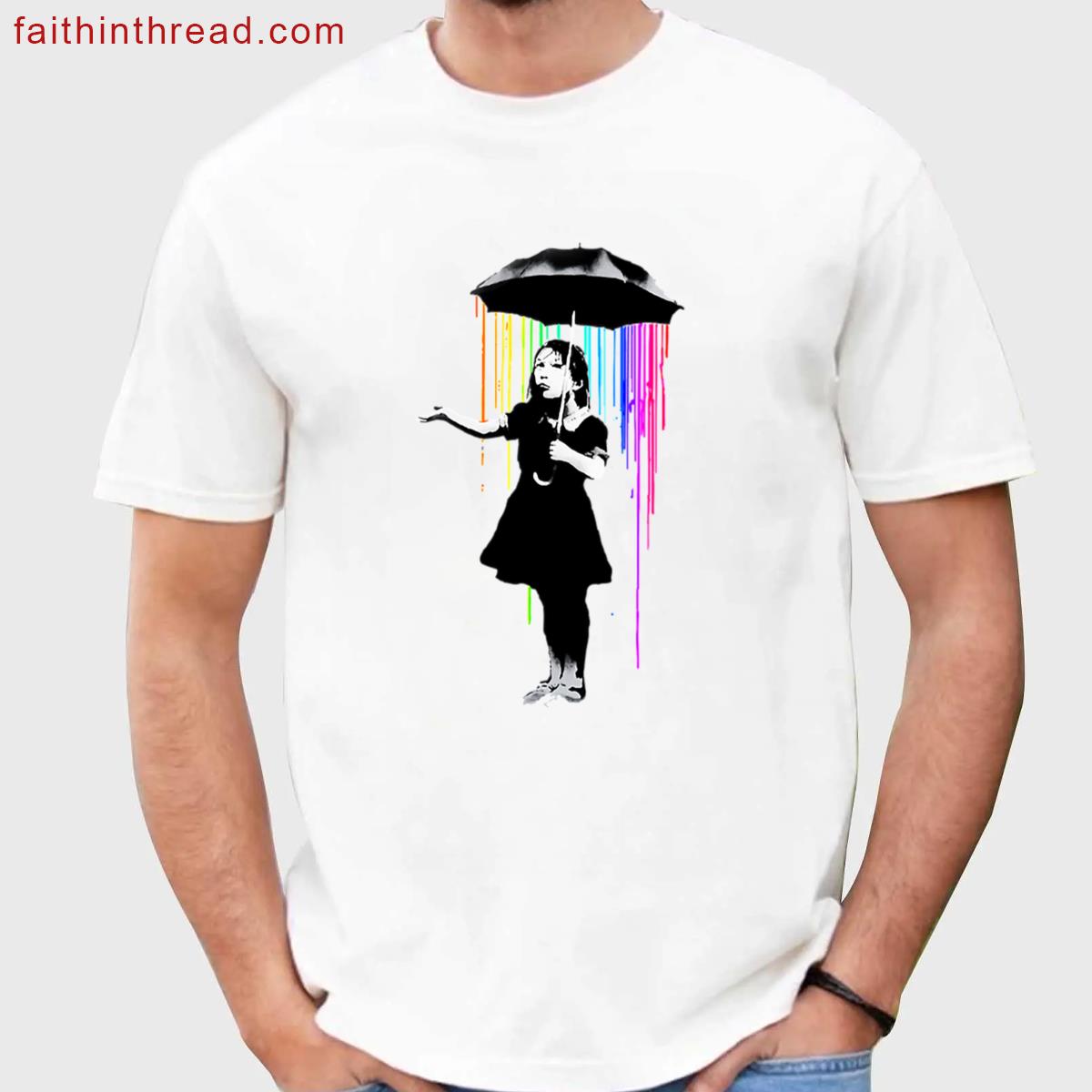 Banksy T-shirtbanksy Rainbow Rain Umbrella Girl Shirt